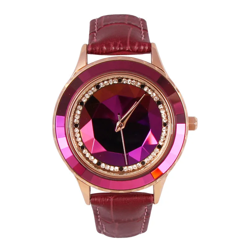 Women's Watch Irregular Mirror purple large dial Leather Strap elegant watch