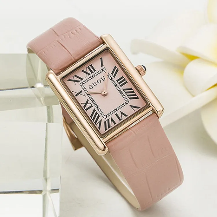 Women's Watch Retro Rectangular Quartz dial leather strap elegant watch