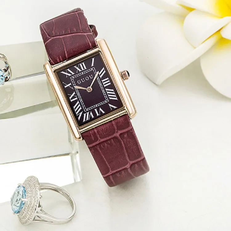 Women's Watch Retro Rectangular Quartz dial leather strap elegant watch