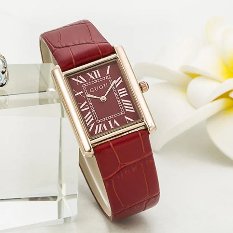 Women's Watch Retro Rectangular Quartz dial leather strap elegant watch