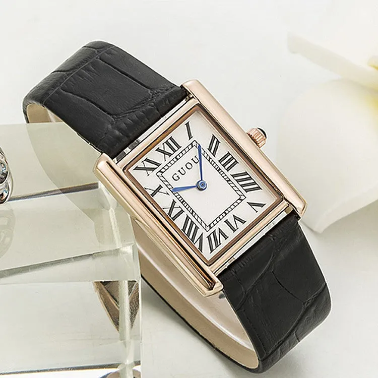 Women's Watch Retro Rectangular Quartz dial leather strap elegant watch