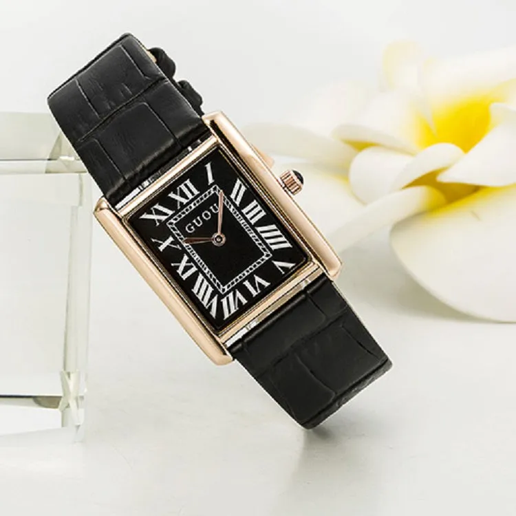 Women's Watch Retro Rectangular Quartz dial leather strap elegant watch