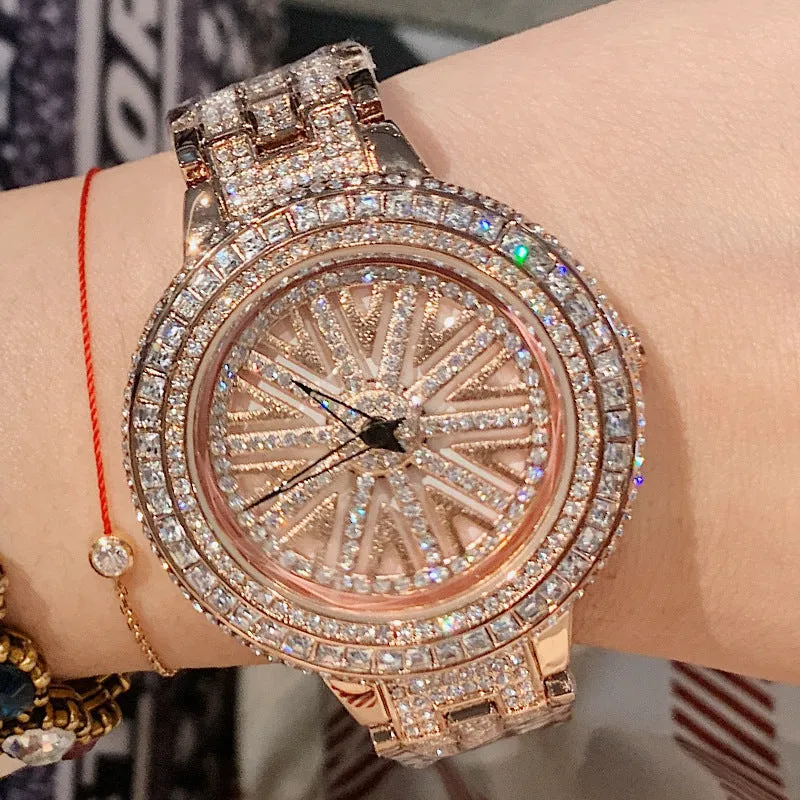 Women's Watch Rotatable Dial Full of Diamond stainless steel strap elegant watch