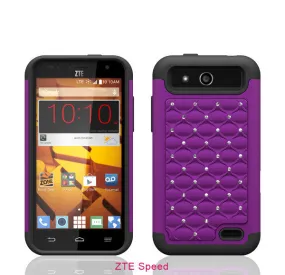 ZTE Speed Rhinestone Case , Slim Hybrid Dual Layer[Shock Resistant] Crystal Rhinestone Studded Case Cover - Purple/Black